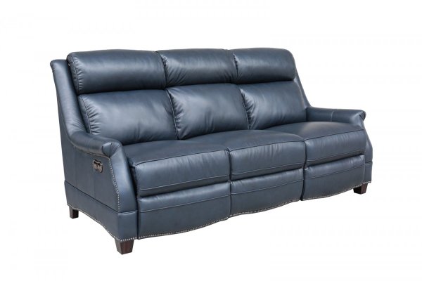 S Barcalounger, Navy Blue Leather Reclining Sofa